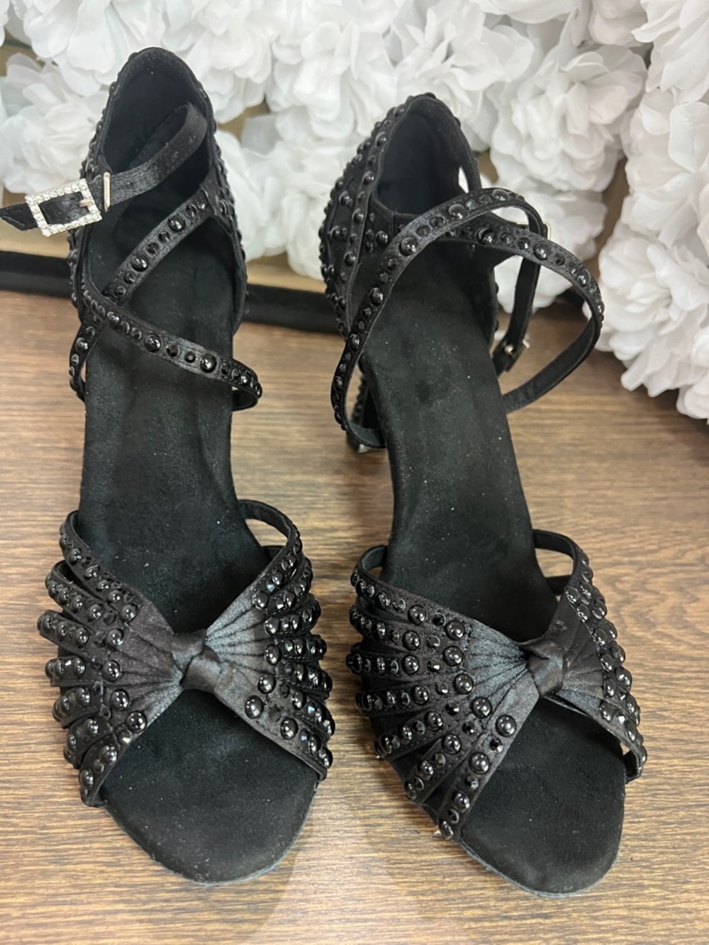 Salsa or ballroom Black Studded Strappy High Heel Sandals
